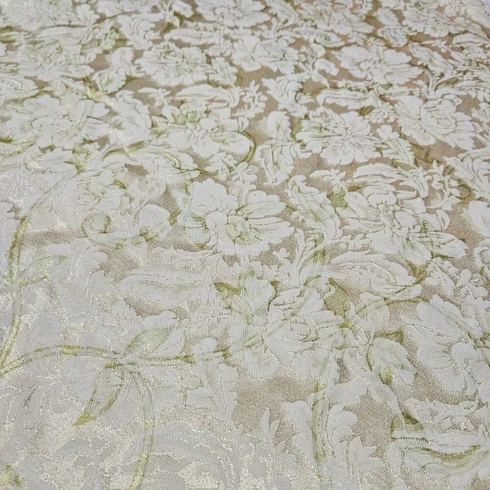 Vintage Floral Ivory & Gold w/ Green Undertones Round Table Cloth 66